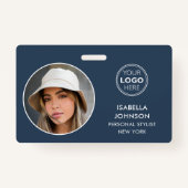 Badge Logo photo ID moderne QR Code Slate Blue Security (Devant)