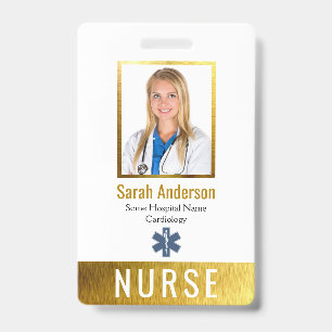 Badge Logo Photo Infirmière Code barre Faux Gold Élégant