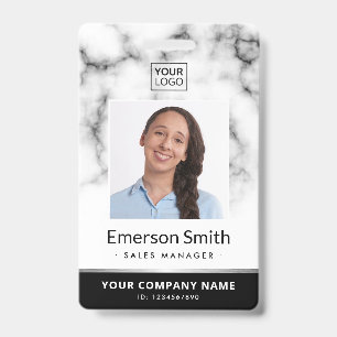 Badge Logo photo marbre blanc noir moderne employé ID