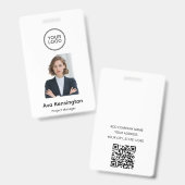 Badge Logo & Photo Moderne | Nom de l'employé personnali (Avant & arrière)