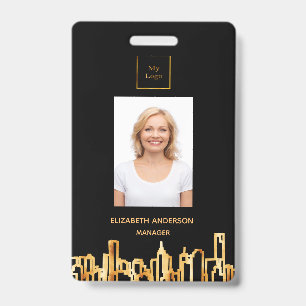 Badge Logo photo noir or ville skyline immobilier