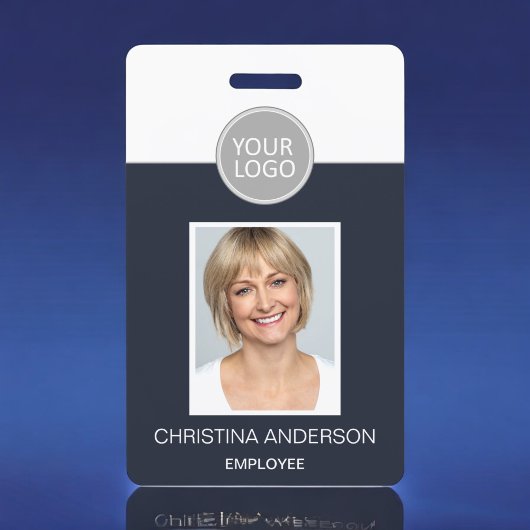 Badge Logo Photo Nom de l'employé Bleu Marine Travail d'