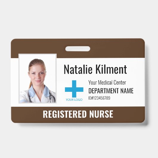 Badge Logo Photo Nom de l'employé de l'hôpital Marron et (Avant)
