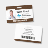 Badge Logo Photo Nom de l'employé de l'hôpital Marron et (Avant & arrière)
