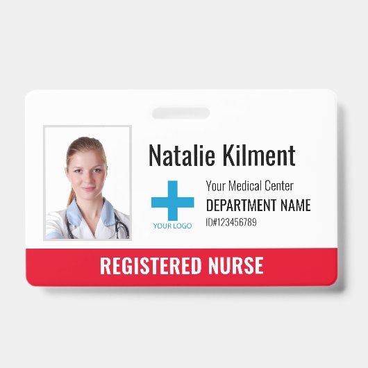 Badge Logo Photo Nom de l'employé de l'hôpital Rouge et (Avant)