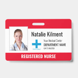 Badge Logo Photo Nom de l'employé de l'hôpital Rouge et 
