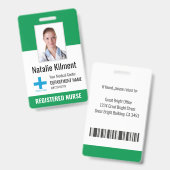 Badge Logo Photo Nom de l'employé de l'hôpital Vert et B (Avant & arrière)