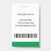 Badge Logo Photo Nom de l'employé de l'hôpital Vert et B (Arrière)