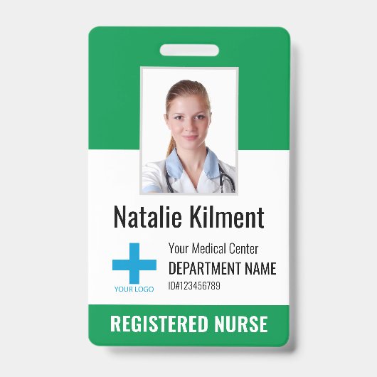 Badge Logo Photo Nom de l'employé de l'hôpital Vert et B (Avant)