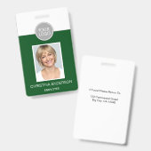 Badge Logo Photo Nom de l'employé vert Travail d'entrepr (Avant & arrière)