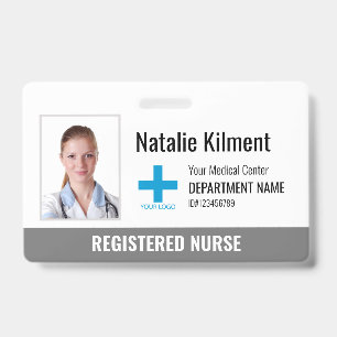Badge Logo Photo Nom Employé de l'Hôpital Gris et Blanc