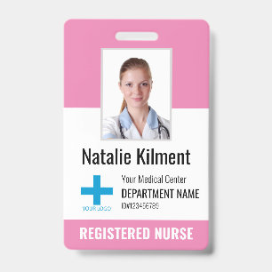 Badge Logo Photo Nom Employé de l'Hôpital Rose Noir Blan