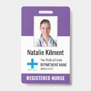 Badge Logo Photo Nom Employé de l'Hôpital Violet et Blan