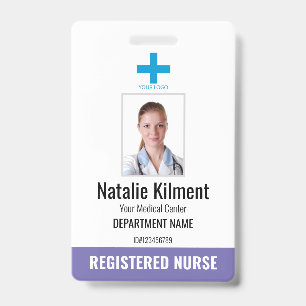 Badge Logo photo nom employé de l'hôpital violet et blan
