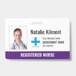 Badge Logo Photo Nom Employé de l'Hôpital Violet Pourpre