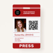 Badge Logo photo QR CODE ID de passe de presse (Devant)