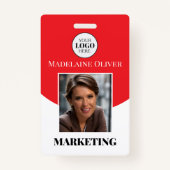 Badge Logo photo rouge et code QR Nom de l'employé (Devant)