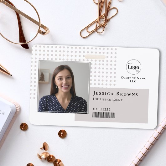 Badge Logo QR code barre moderne simple beige blanc