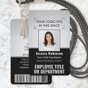 Badge Logo QR Code Barres Code Photo ID Employé Argent N