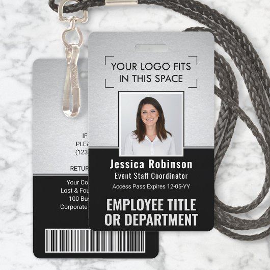 Badge Logo QR Code Barres Code Photo ID Employé Argent N