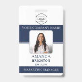 Badge Logo QR Code photo d'employé bleu marine blanc (Avant)