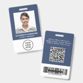 Badge Logo QR Codes de barres Photo de l'employé Bleu (Avant & arrière)