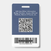 Badge Logo QR Codes de barres Photo de l'employé Bleu (Arrière)