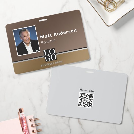Badge Logo Qrcode Marque de Commerce Moderne Chic Brun (Bureau)