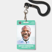 Badge Logo Rond Nom Photo Code-Barres Employé Moderne (Avant avec lanière)