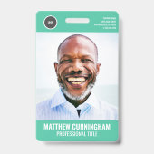 Badge Logo Rond Nom Photo Code-Barres Employé Moderne (Avant)