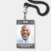 Badge Logo Rond Nom Photo Code-Barres Employé Moderne (Avant avec lanière)
