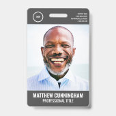 Badge Logo Rond Nom Photo Code-Barres Employé Moderne (Avant)