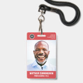 Badge Logo Rond Simple Photo Nom de l'employé Code-barr (Avant avec lanière)