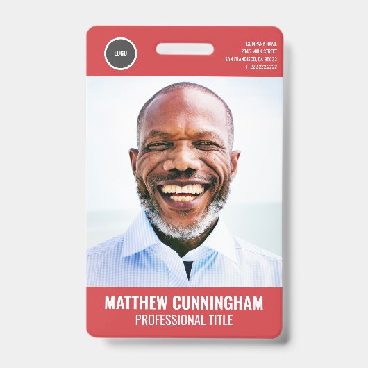 Badge Logo Rond Simple Photo Nom de l'employé Code-barr (Avant)