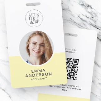Badge Logo simple moderne Nom photo Code QR Code Employé