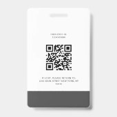 Badge Logo simple moderne Nom photo Code QR Code Employé (Arrière)