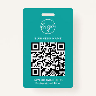 Badge Logo Turquoise personnalisé Code QR Code ID employ