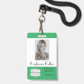 Badge Logo vert Turquoise simple Code à barres Départeme (Avant avec lanière)