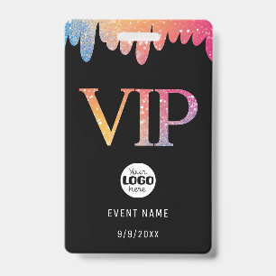 Badge Logo VIP Pailleté Rose Moderne