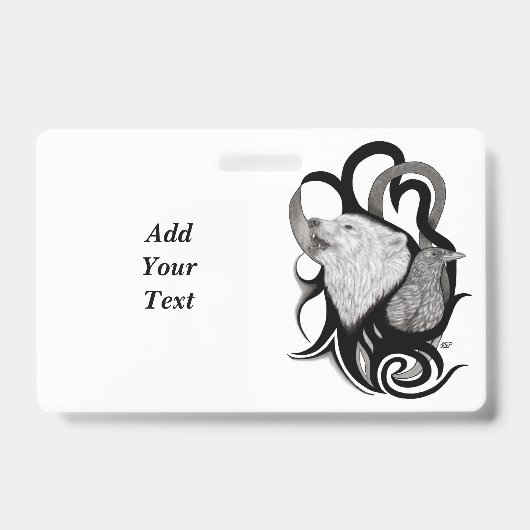 Badge Loup blanc avec art tribal coréen (Avant)