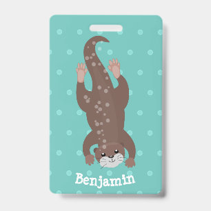Badge Loutre mignonne plongeant sur une illustration de