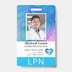 Badge LPN vertical, infirmière pratique autorisée, ID ph
