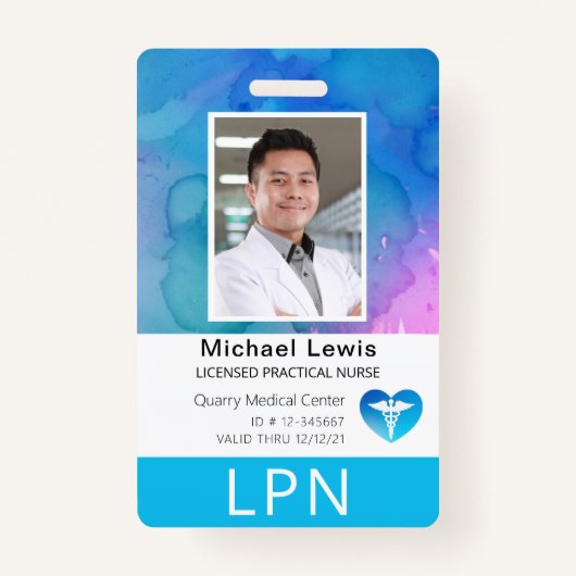 Badge LPN vertical, infirmière pratique autorisée, ID ph (Devant)
