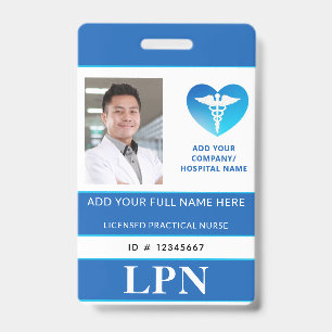 Badge LPN vertical, infirmière pratique autorisée, ID ph
