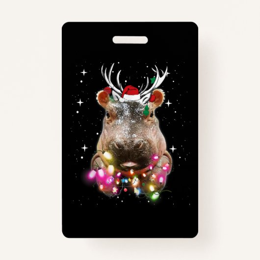 Badge Lumières de Noël Hippo Fiona Hippopotamus Lover (Devant)