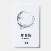 Badge Lune de croissant bleu avec fleurs blanches (Arrière)