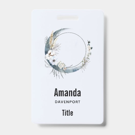 Badge Lune de croissant bleu avec fleurs blanches (Avant)