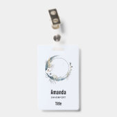 Badge Lune de croissant bleu avec fleurs blanches (Arrière avec clip)