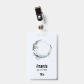 Badge Lune de croissant bleu avec fleurs blanches (Avant avec clip)