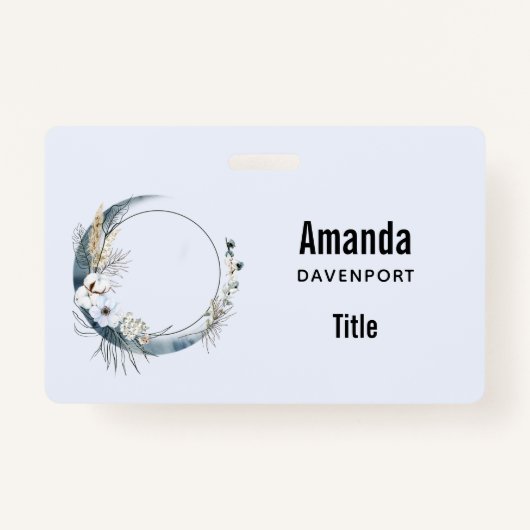 Badge Lune de croissant bleu avec fleurs blanches (Dos)